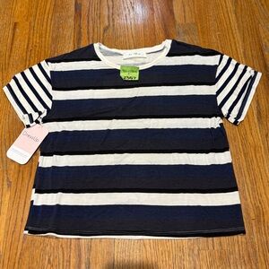 Slightly Cropped Striped Navy and White T-Shirt